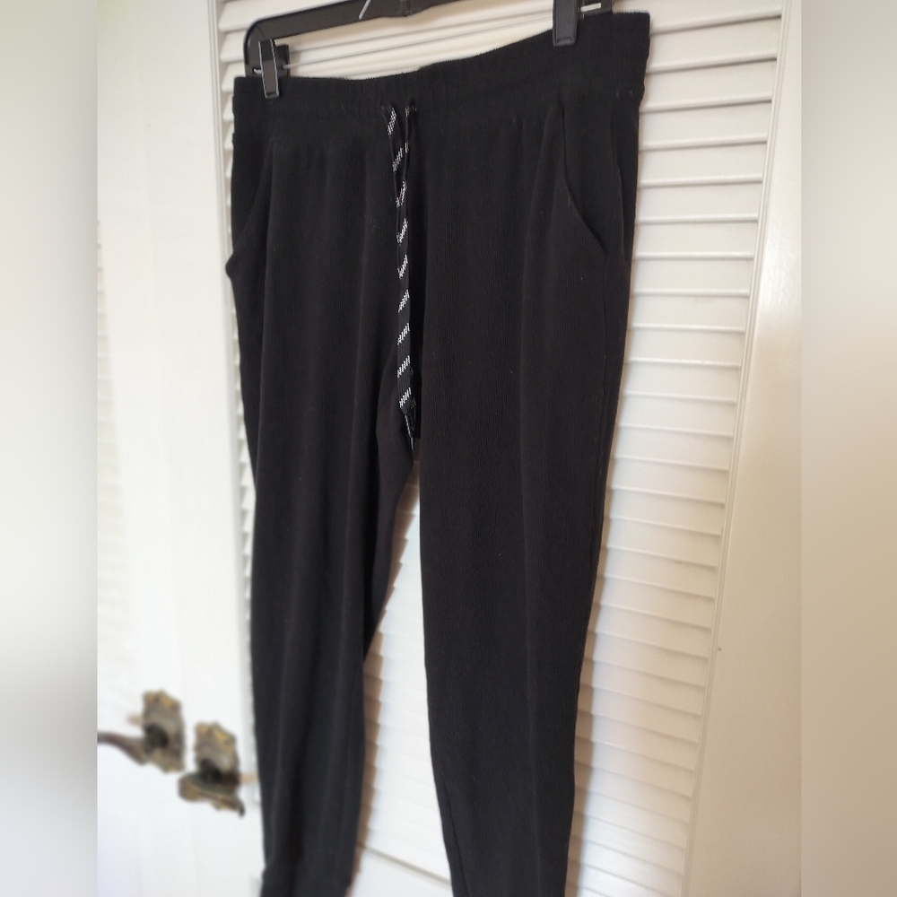 Marc New York Andrew Marc Black Joggers Ribbed Drawstring Waist Size Large